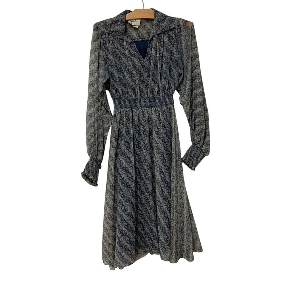 Vintage Jonathan Logan | Dress Long Sleeve Floral V Neck Midi- Size 11/12 Small